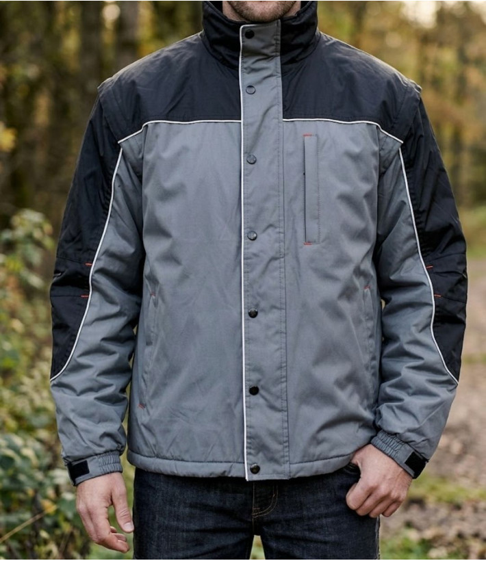 Blouson de travail imperméable à manches amovibles WORKER SH1033 coloris gris et noir