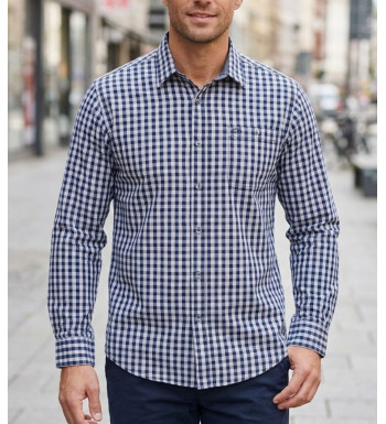 Chemise manches longues à carreaux marine et camel homme CHALLENGER TRATTORIA2
