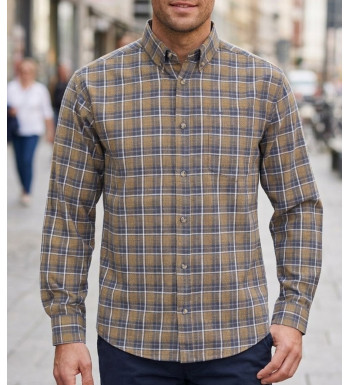 Chemise manches longues à carreaux gris et jaune homme CHALLENGER TRIADE1