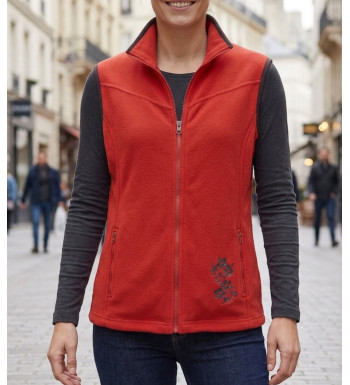 Gilet polaire sans manches MAYFLOWER SH1026 coloris orange avec fermeture zippée et broderie