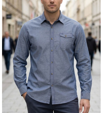 Chemise manches longues homme Challenger TYPIQUE1 bleu en coton chambray