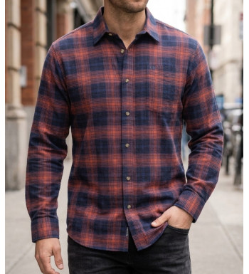Chemise flanelle manches longues à carreaux bleu et rouille homme CHALLENGER BACCHUS