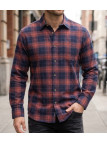 Chemise flanelle manches longues à carreaux bleu et rouille homme CHALLENGER BACCHUS