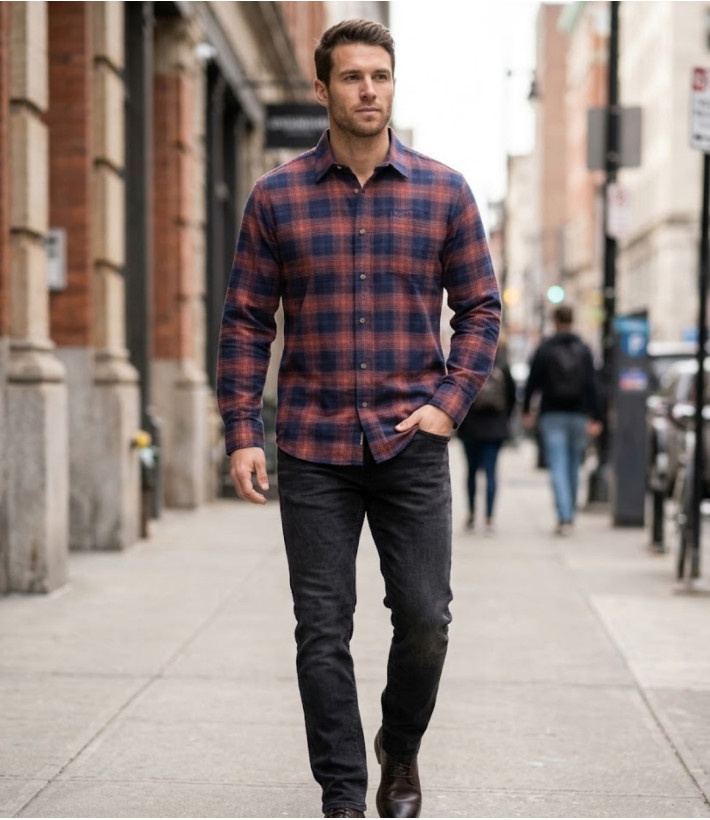 CHALLENGER BACCHUS — Chemise flanelle bleu chaude