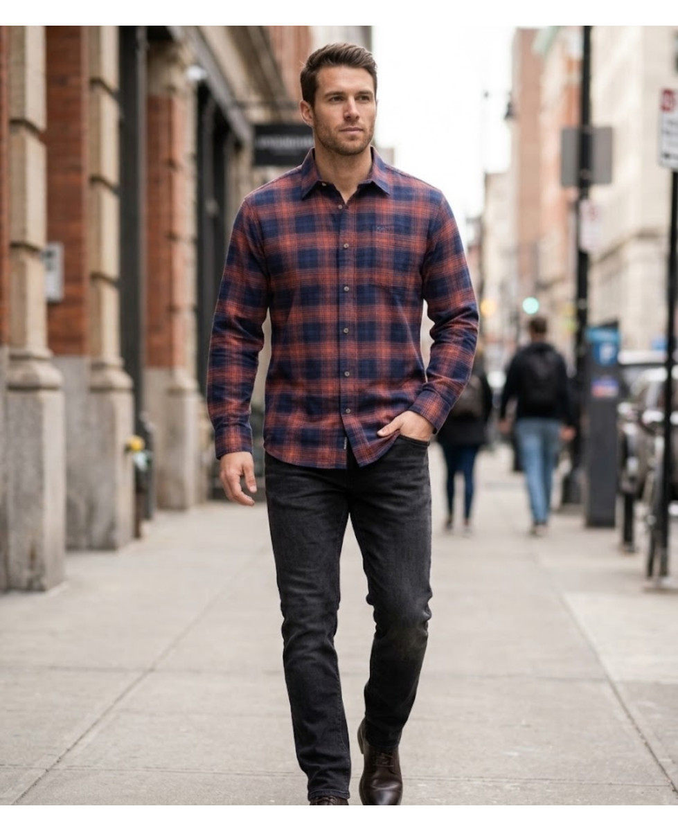 CHALLENGER BACCHUS — Chemise flanelle bleu chaude