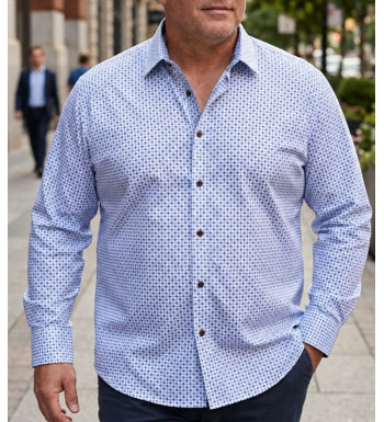Chemise homme manches longues bleu CHALLENGER CH4018 PETITS MOTIFS