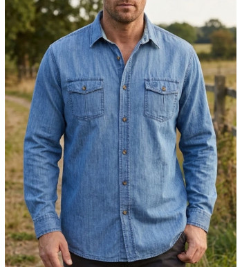 Chemise homme en jean bleu manches longues CHALLENGER TOD1