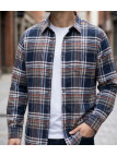 Chemise manches longues homme CHALLENGER BALEZE en flanelle de coton à carreaux bleu marine et beige