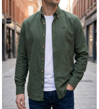 Chemise manches longues homme CHALLENGER BAOBAB en flanelle vert foncé avec boutons bois