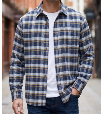 Chemise manches longues homme CHALLENGER BASQUE1 en flanelle de coton à carreaux bleu et jaune
