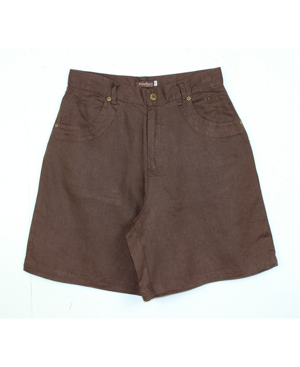 Short en lin chocolat femme – Léger, 2 poches, élégant