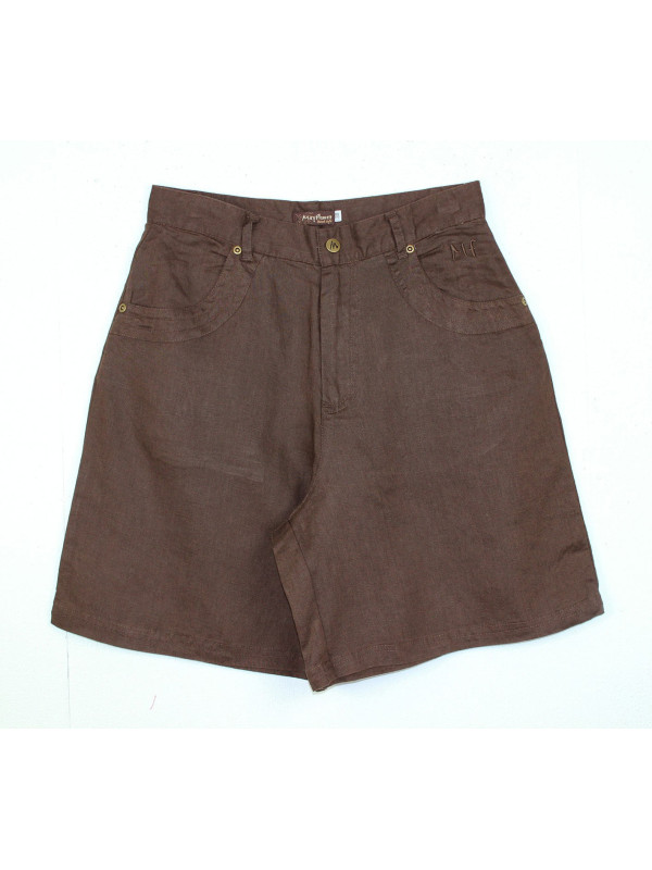 Short en lin chocolat femme – Léger, 2 poches, élégant