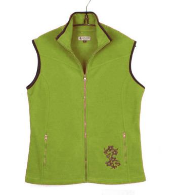 Gilet polaire femme brodé vert/marron – Léger, chaud, zippé