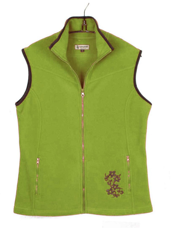 Gilet polaire femme brodé vert/marron – Léger, chaud, zippé