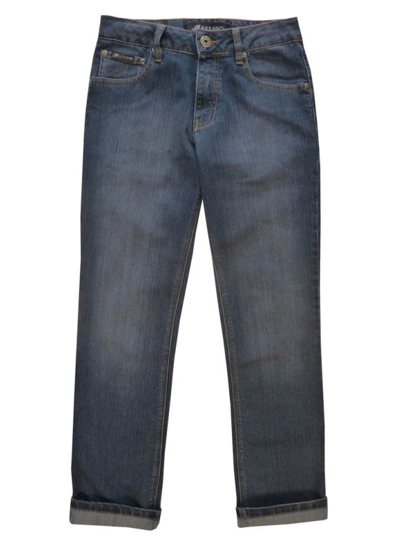 Jean femme droit 5 poches AXXANO bleu double stone used