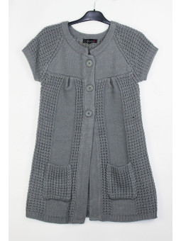 Gilet femme gris maille courte AH1177G – Chic et confortable