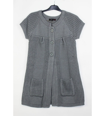 Gilet femme gris maille courte AH1177G – Chic et confortable