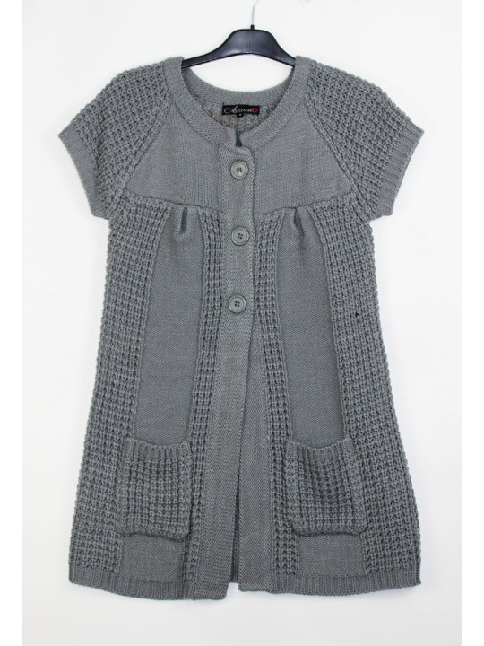 Gilet femme gris maille courte AH1177G – Chic et confortable