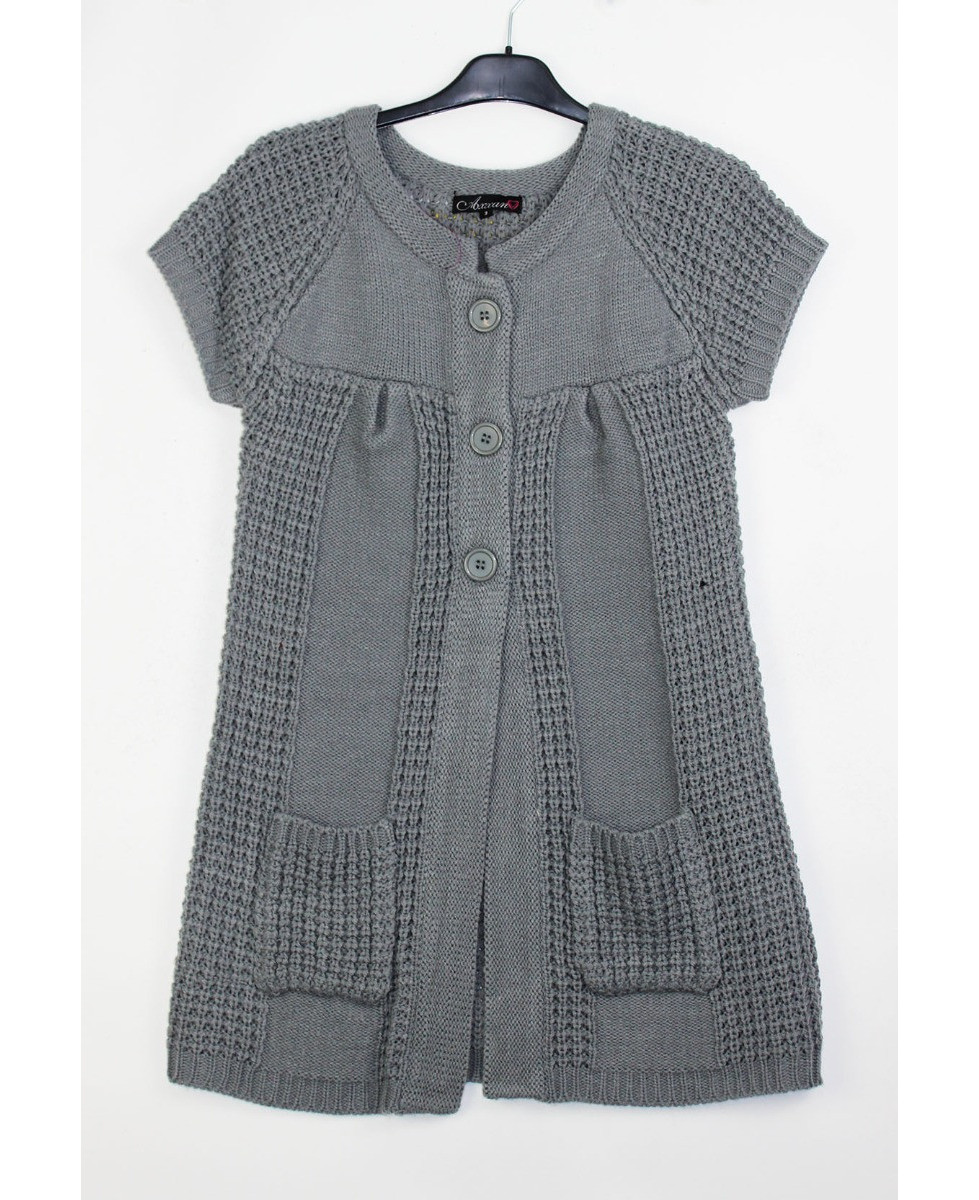 Gilet femme gris maille courte AH1177G – Chic et confortable