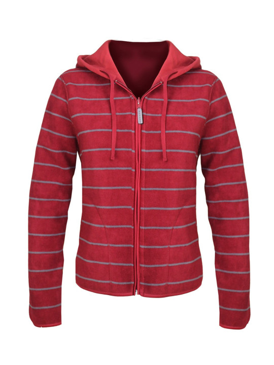 Veste polaire femme rouge/gris – Capuche, poche, chaude