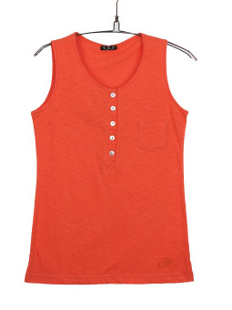 Débardeur orange coton – Col tunisien, liserais, poche poitrine
