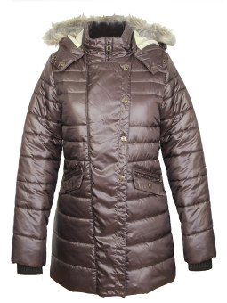 Manteau femme marron – Capuche fourrure, zip, protection chic