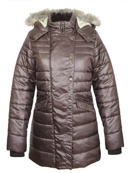 Manteau femme marron – Capuche fourrure, zip, protection chic