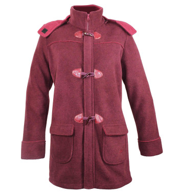 Manteau bordeaux femme avec capuche – Zip, boutons, poches