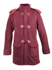 Manteau bordeaux femme avec capuche – Zip, boutons, poches