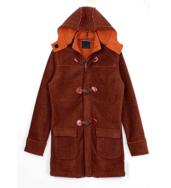 Manteau marron/orange femme – Capuche, zip, boutons, poches