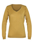 Pull moutarde femme CABARET2 – Col V roulotté, maille fine