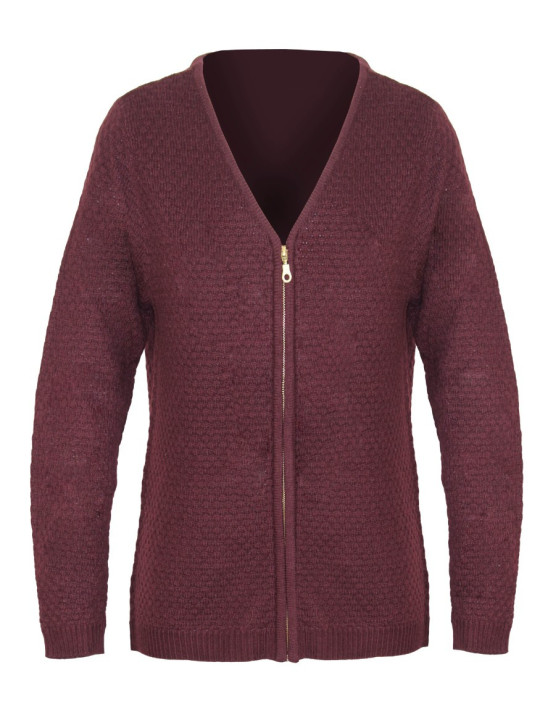 Cardigan femme bordeaux CAFE1 – Maille fantaisie et confort