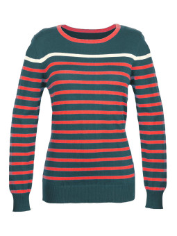 Pull rayé gris/rouge CAKE2G femme – Coton moderne et chic