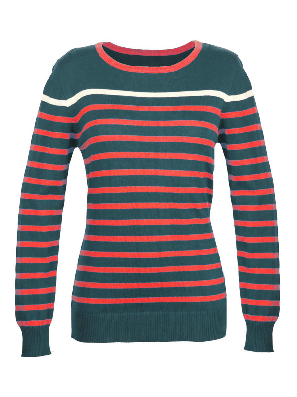 Pull rayé gris/rouge CAKE2G femme – Coton moderne et chic