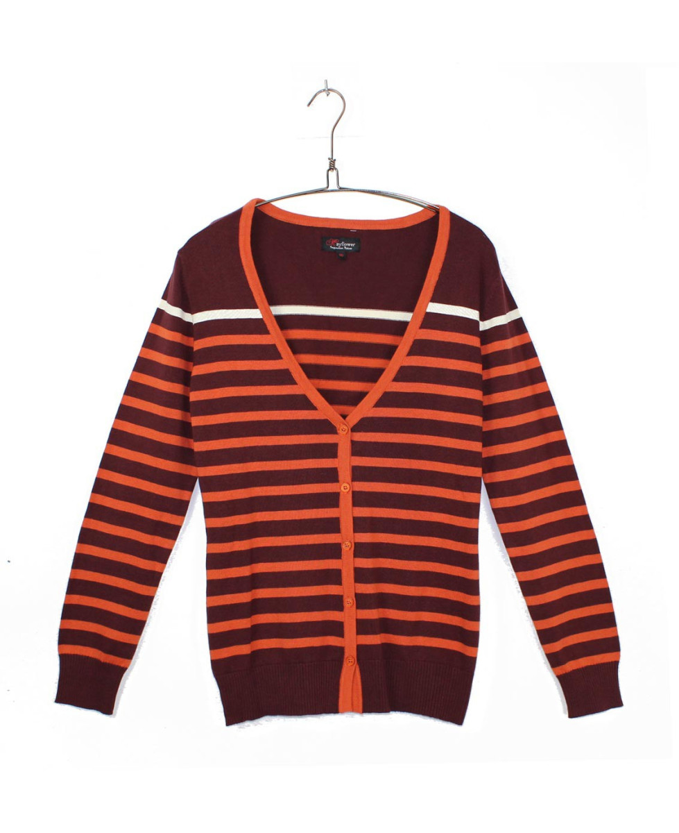 Cardigan femme choco/orange CALVI1C – Boutons & confort coton