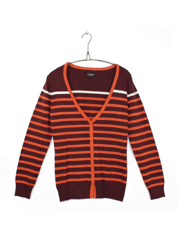 Cardigan femme choco/orange CALVI1C – Boutons & confort coton