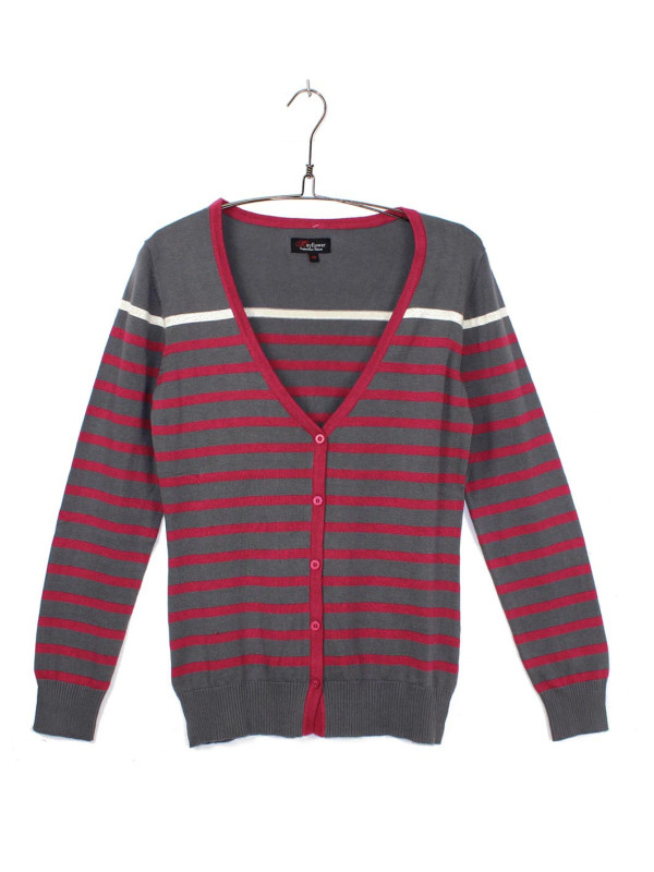 Cardigan femme gris/rouge CALVI2G – Élégance coton & style