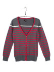 Cardigan femme gris/rouge CALVI2G – Élégance coton & style