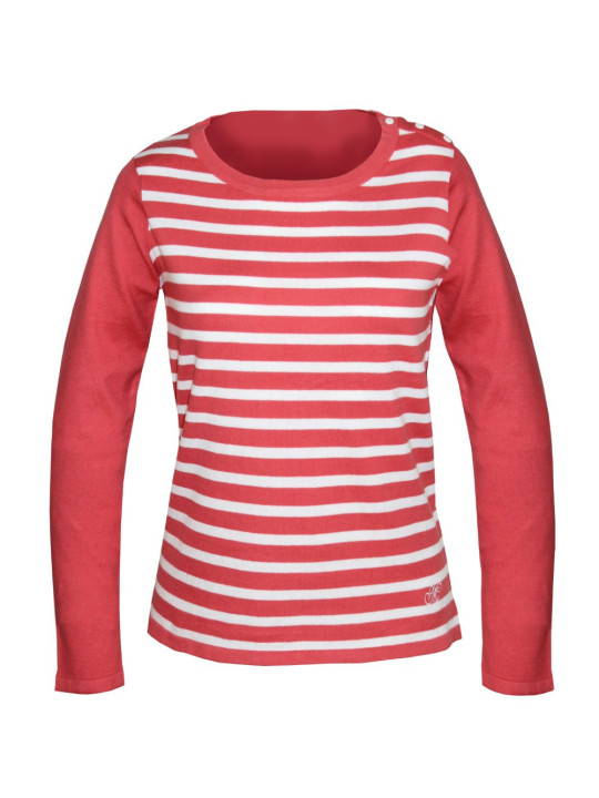 Pull marin blanc/corail CALZONE3 femme – Rayures & boutons chic