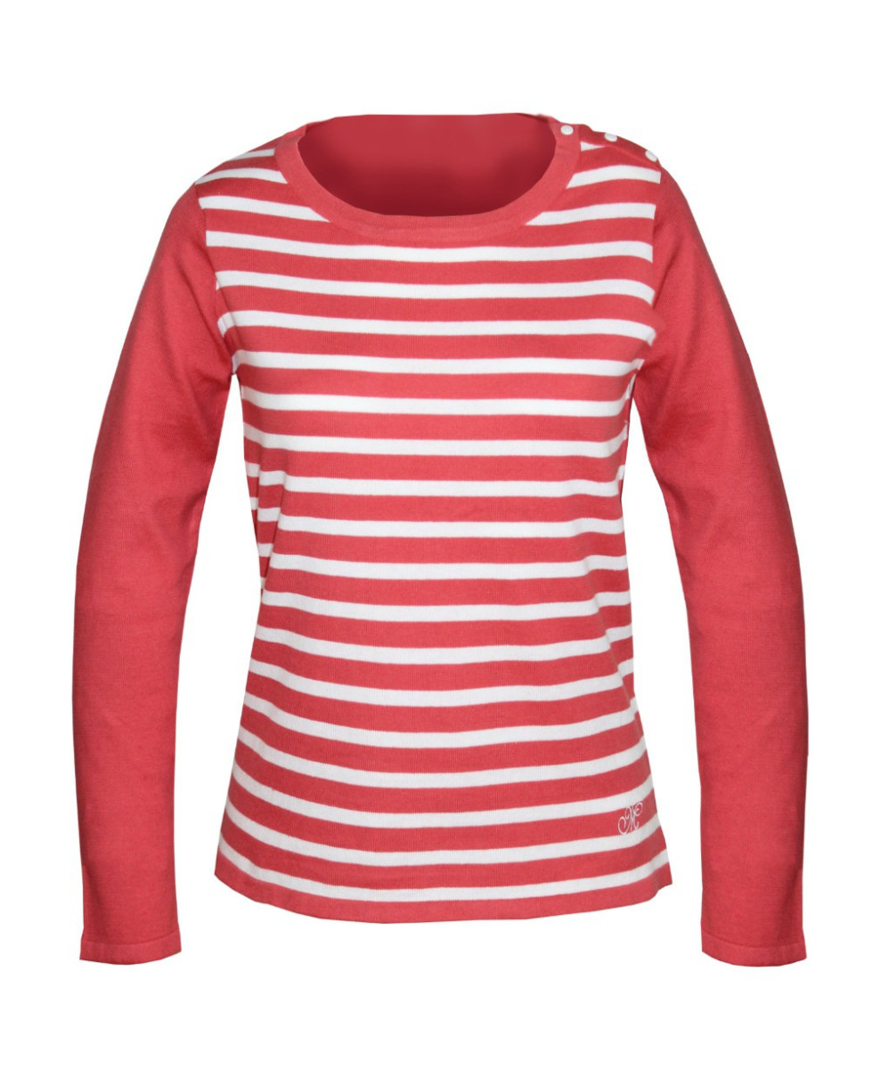 Pull marin blanc/corail CALZONE3 femme – Rayures & boutons chic