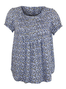 Chemisier femme confort viscose – Imprimé bleu/vert/noir, col froncé