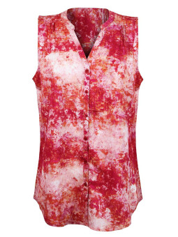 Chemisier sans manche rose/rouge – Col rond, imprimé, viscose