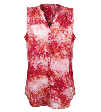 Chemisier sans manche rose/rouge – Col rond, imprimé, viscose