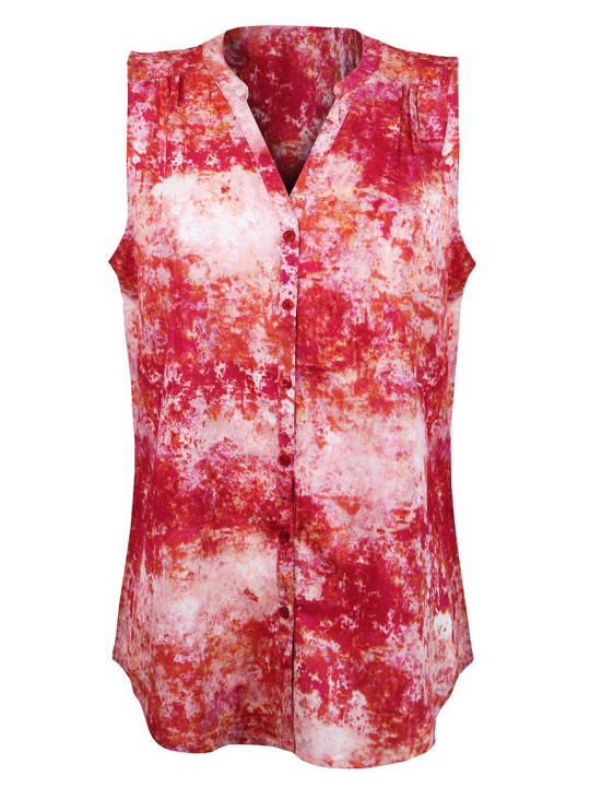 Chemisier sans manche rose/rouge – Col rond, imprimé, viscose