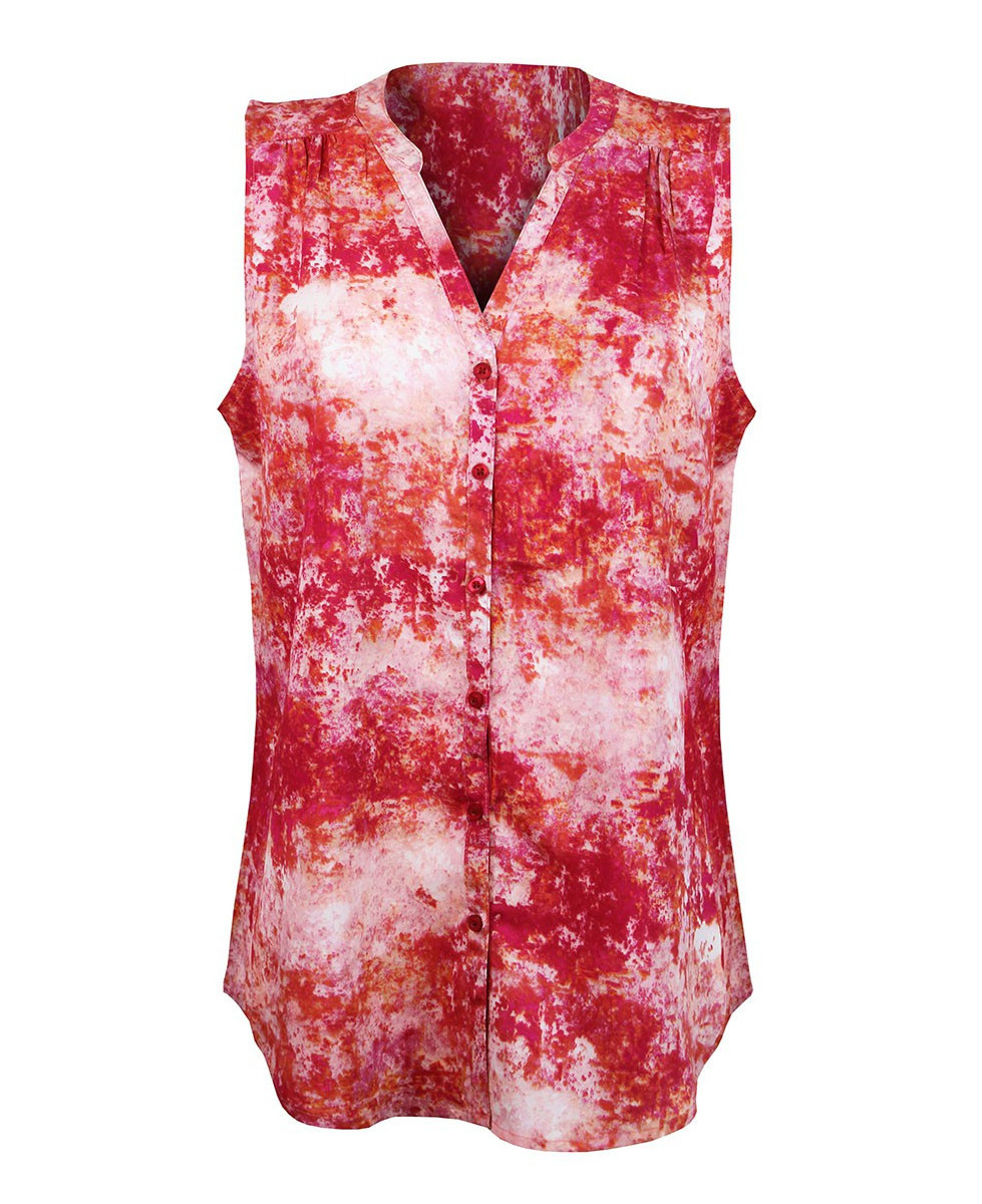 Chemisier sans manche rose/rouge – Col rond, imprimé, viscose