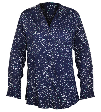 Chemisier imprimé marine/vert femme – Viscose, col rond, boutons