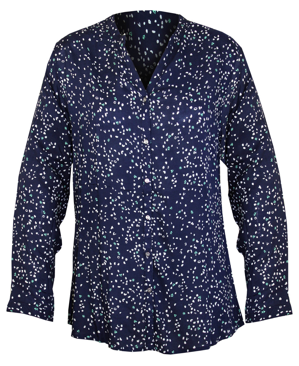 Chemisier imprimé marine/vert femme – Viscose, col rond, boutons