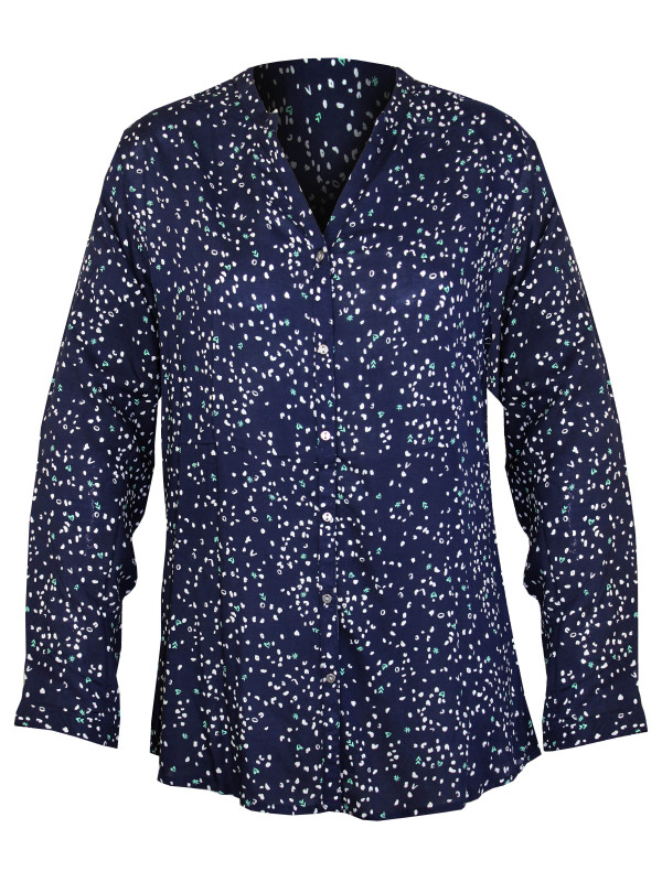 Chemisier imprimé marine/vert femme – Viscose, col rond, boutons
