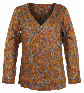 Chemisier motifs noirs/jaunes femme – Col ouvert, coupe confort