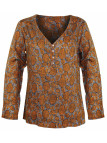 Chemisier motifs noirs/jaunes femme – Col ouvert, coupe confort